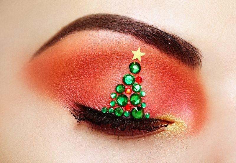 occhio con decorazione natalizio per idee trucco delle feste